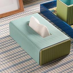 Pure Home + Living Blue & Green Stitched Faux Leather Tissue Box Rectangle Facial Tissue Box Holder, Napkin Dispenser Box for Bathroom, Home, Office and Restaurant (Pack of 1)-image-28