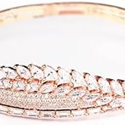 American Diamond Rose Gold Plated Bracelet for Women | Birthday Gifts for Girls | Leaf Shaped Bracelet for Girls, Best Gifts for Women-image-4