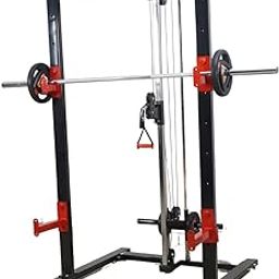 Gym24 Equipments Squat Rack with Single Pully Cable Cross Plate Loaded, Home Gym with Half Rack ( Red Black)-picture-27