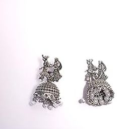 Vintage Style Oxidized Dangle Earrings, Musical Instrument Design with Hanging Bells, Tribal Ethnic Pattern-image-37