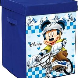 Kuber Industries Disney Mickey Print Foldable Laundry Basket|Clothes Storage Basket With Handle & Lid,60 Ltr.(Blue)-image-1