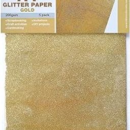 LITTLE BIRDIE Handmade Glitter Sheet A4 - Gold, 5Pc-6
