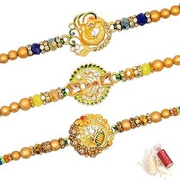 Rakhi for Brother - Pack of 3 Rakhi with Greeting Card and Tilak Material-image-49