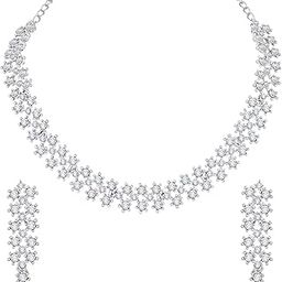 White Stones/AD Diamond Necklace with Earrings - Jewellery Set for Women, Girls Best Suits for Party, Wedding and Festive Occasions-image-65