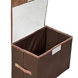 Kuber Industries Wooden Design Foldable Small Non-Woven Storage Box|Tranasparent Lid|Durable Handles|Size 35 x 18 x 22 CM (Brown)-44KM0430, Rectangular-19