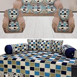 Combo of Chenille, Velvet 5 Seater Sofa Cover (Set of 6) with 500TC Diwan Set (Set of 8) 1 Bedsheet, 5 Cushion Covers, 2 Bolster - (Set of 14 Pieces) (Multi-Colour)-image-68