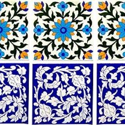 Shiv Kripa Blue Pottery Home Decorative Moroccan Pottery Ceramic Handmade Painted Wall Tiles 6 x 6 Inch Set of 6 Tiles (Multi)-picture-10