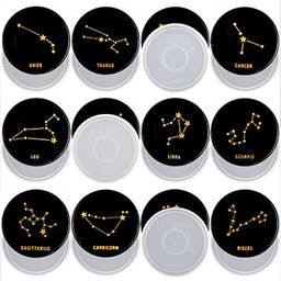 RESIN GO Resin Molds Silicone Kit, 12 Constellations Resin Molds Zodiac Horoscope Casting Coaster Resin Mold with Coaster Stand Storage Epoxy Silicone Mold for Resin Art Home Decorations-picture-12