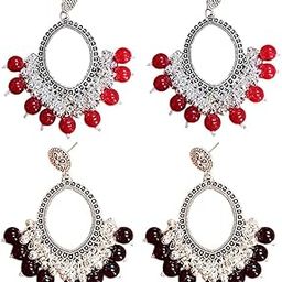Oval Jhumka Bezels – Silver Coated with Black + Red Beads | Anti-Tarnish Earring Base for Resin Art | Handcrafted in India | DIY Jewelry Making Findings – Pack of 2-22