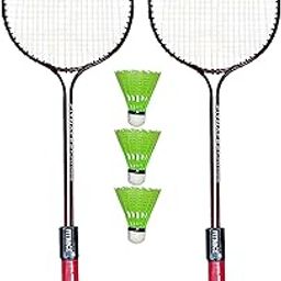 FITNACE Badminton Racket Double Shaft Set of 2 with Free 3 SHUTTLES (Frame Material - Iron , Multicolor)-13