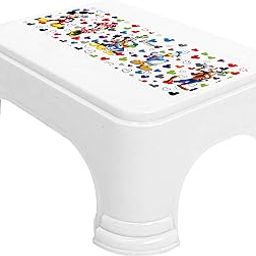 Homestic Disney Team Mickey Print Square Plastic Bathroom Stool, Adults Simple Style Stool Anti-Slip with Strong Bearing Stool for Home, Office, Kindergarten (Whte) -HS_35_KUBMART17278-18