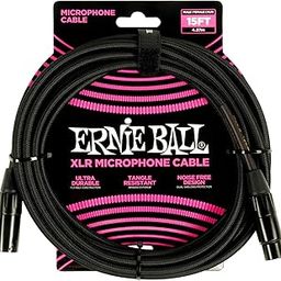 Ernieball 6391 15ft Braided Male Female XLR Microphone Cable Black-image-73
