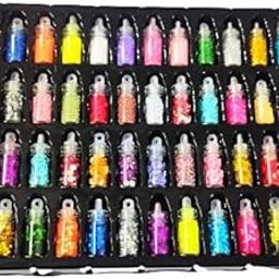 Chuz N Pick Fancy Arcyclic 3D Glitter Powder Set ( Pack of 48) , Nail Glitter Set for Decoration , Glitter Powder Rhinestone Sequins - Mixed unquie Items Best for Gifting Pack Set of 48 Bottles-picture-3