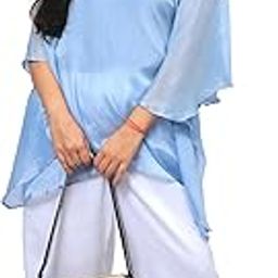 Women's Chiffon Off-Shoulder Top, Asymmetric Style, Light Blue, Spaghetti Strap-image-11