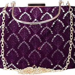 Sequins Pattern Embroidery Clutch Bag For Women With Detachable Chain Strap || Wedding Clutch Purse-image-9