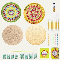 Decordial lippan Art Materials DIY kit with 2 premarked madhubani Mandala Designs MDF Board Decorative Mirrors Colours lippan Art kit for Kids Adults Wall Decoration for Home Decor (Floral)-picture-18