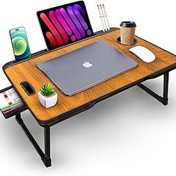 PERDIA Kids & Adults Wood Multipurpose Foldable Laptop Table with Cup Holder | Table Home Study Writing Table, Foldable and Portable/Ergonomic Edges (US KOT Wood -Part 1)-image-68