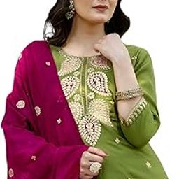 Women's Rayon Embroidered Straight Kurta with Pant & Dupatta, Kurta Sets for Woman-image-38