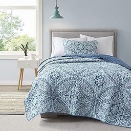 Comfort Spaces Reversible Quilt Set-Double Sided Vermicelli Stitching Design All Season, Lightweight, Coverlet Bedspread Bedding, Matching Shams, Twin/Twin XL(66"x90"), Aqua 2 Piece-image-41