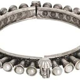 Brass Black Polish Kada Pearl Bracelet for Women and Girls (Adjustable Size Studded German Silver Heavy Kada)-image-78