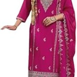 Trendy Women's Salwar Suit Chinnon Silk With Embroidery Sequence Work Ethnic Set Top-Bottom And Dupatta Set Fully Stitched Ready To Wear| Kurta Pant-image-74