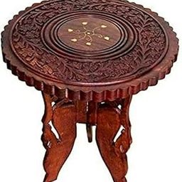 Tanu Craft Wooden Round Table Stool Foldable with 3 Leg Tea Snack Breakfast Coffee Corner Office Work Table for Living Room Long Lasting Durable Pack 1 .(Size 9 Inch)-32