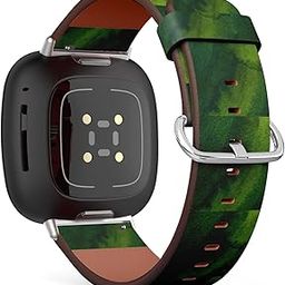 CJBROES Replacement Leather Watch Band, Compatible with Fitbit Versa 3 and Fitbit Sense of Wristband Bracelet Accessory - Green Color-33