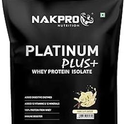 NAKPRO Platinum Plus+ Whey Protein Isolate with Digestive Enzymes | 28g Protein, 6.36g BCAA |Added Vitamins & Minerals (Vanilla, 1 Kg)-image-76