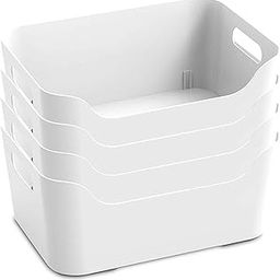 KOLORR Jolly Plastic Medium Basket with Handle for Storage Box| Multipurpose Light Weight Plastic Baskets organiser for Clothes Toys Stationary Cosmetics Livingroom Bathroom | Pack of 4 - Nir White-18