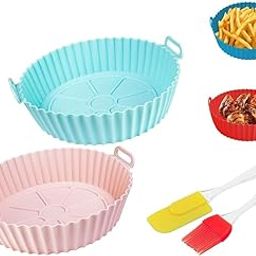 Blue and Pink Silicone Air Fryer Basket with Ear Handles | Nonstick & Heat Resistant + Oil Brush & Spatula Set-image-77