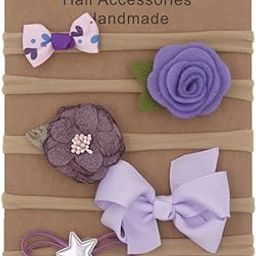 SYGA 5 Pcs Baby Headband, Flower, Star & Bow Stretchable, Nylon HairBand for Newborn Infant Toddlers Kids 0-3 Year-Light Purple-picture-22