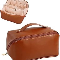 Megika Cosmetic Bag, Women's Makeup Travel Bag Portable Leather Cosmetics Bag, Makeup Storage Bags with Handle and Divider, Wide Opening Cosmetic Organizer Bags (Multicolor)-image-94