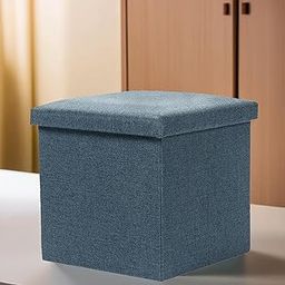 Kuber Industries MDF Wooden Storage Stool | Square Toy Storage Box | Foot Rest Stool | Folding Seating Stool | Wardrobe Organizer for Clothes-Books | Storage Box for Living Room | S ZH001BU | Navy Blue-32