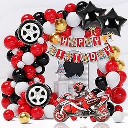 Pop The Party Racing Bike Theme Balloons Birthday Decorations Items for Kids Set of 58 Pcs | Boy Bike Birthday Decoration Kit | Happy Bday Decoration Combo Kit-image-2