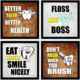 AR Creative Better Teeth, Floss Like, Eat Wisely, Don't Rush, Dentist Clinic, Hospital Quotes, Health Quote Framed Wall Poster, Inspirational Quotes, Print with Frame, Home, Office Decor (10 inch x 10 inch), Set Of 4-image-10