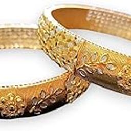 Gold-Plated Handcrafted Bracelet Set | Antique Kada Bangles With Silver Tone And Floral Detailing | Stylish Jewellery for Women & Girls (Set of 2)-1