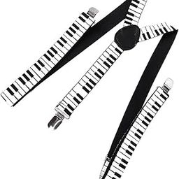 Adult Uni Clip-on Braces Elastic Y-back Suspender w/Piano Keyboard Patterns Black and White| Mens Accessories | Suspenders Braces|1 X Y-Back Suspender-picture-19