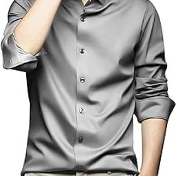 Mens Satin Regular Fit Formal Shirt. Silver-M-image-114