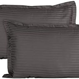 Trance Home Linen 200 TC 100% Cotton Large Size 20x30 inch Satin Stripe Pillow Covers | Pillow Cases | Set of 2 Piece Pillow Covers only |Large Size (Dark Grey, 20 X 30 inch)-image-1