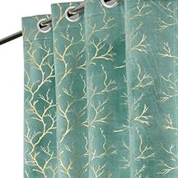 RED RIBBON DECOR Heavy Velvet Fabric Room Darkening Grommet Floral Curtains 5 Feet for Window, Aqua Island, Pack of 2 Pieces-image-42