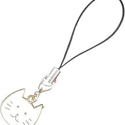 Cat-Shaped Phone Strap Charm with Metal Chain, Gold and White-picture-27