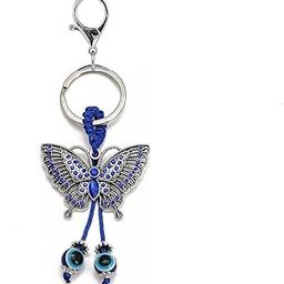 BLUE BEADS Silver Color Blue Evil Eye With Butterfly Keychain For Bike/Car Gifting With Key Ring Anti-Rust-21