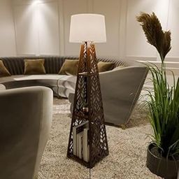LIVINGLOOM Wooden Table Lamp Floor Lamp with Shelves Jute Shade Lamps with Shelf for Home Decoration,Multi Utility Floor Lamps Home Decor Antique Tripod Floor Lamp (Brown)-4