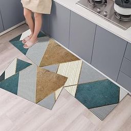 Snivy Modern Geometric Pattern 2 Pcs Kitchen Rugs and Mats, Washable & Non-Slip - Anti Fatigue Runner Rug Suitable for Hallway, Kitchen, Bathroom, Living Room - (40 * 60 + 40 * 120 cm)-image-76
