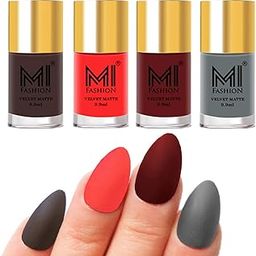 MI FASHION Velvet Matte Nail Polish Combo Pack Trendy And Stylish Colours 9.9ml Coffee, Neon Orange, Maroon, Grey (Pack Of-4)-picture-15