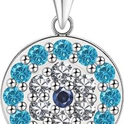 925 Silver Studded Evil Eye Pendant | 92.5 Sterling Silver and Diamond like Brilliance Sparkling Zirconia | Lovely Gift - Evil Eye Aqua-image-49