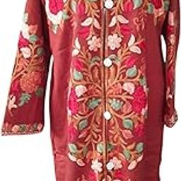 Kashmiri aari embroidery floral design woolen coat with attach lining for women || Rust color || L: 41.5" B: 22" Sleeves: 21.5"-picture-10