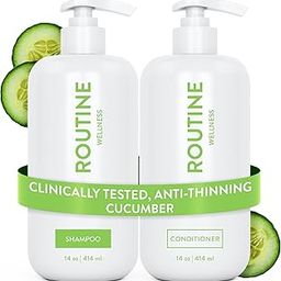 Routine Wellness Anti-Thinning Shampoo and Conditioner Set for Thinning Hair - Biotin DHT Blocker Women & Men - Color Safe Shampoo for Hair Loss & Healthier Hair - Cucumber (Pack of 2)-image-99