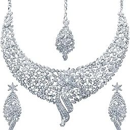 Sleek Rhodium plated AD Stone Necklace Set for Women-image-34