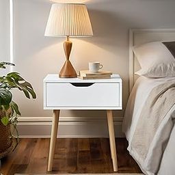 TAKE IT EASEE - White Bedside Table for Bedroom with Storage, Elegant Wooden Side Table with Drawer - Small Bed Side Table for Living Room, Storage Table with Drawers - Aesthetic Table for Home Decor-image-6